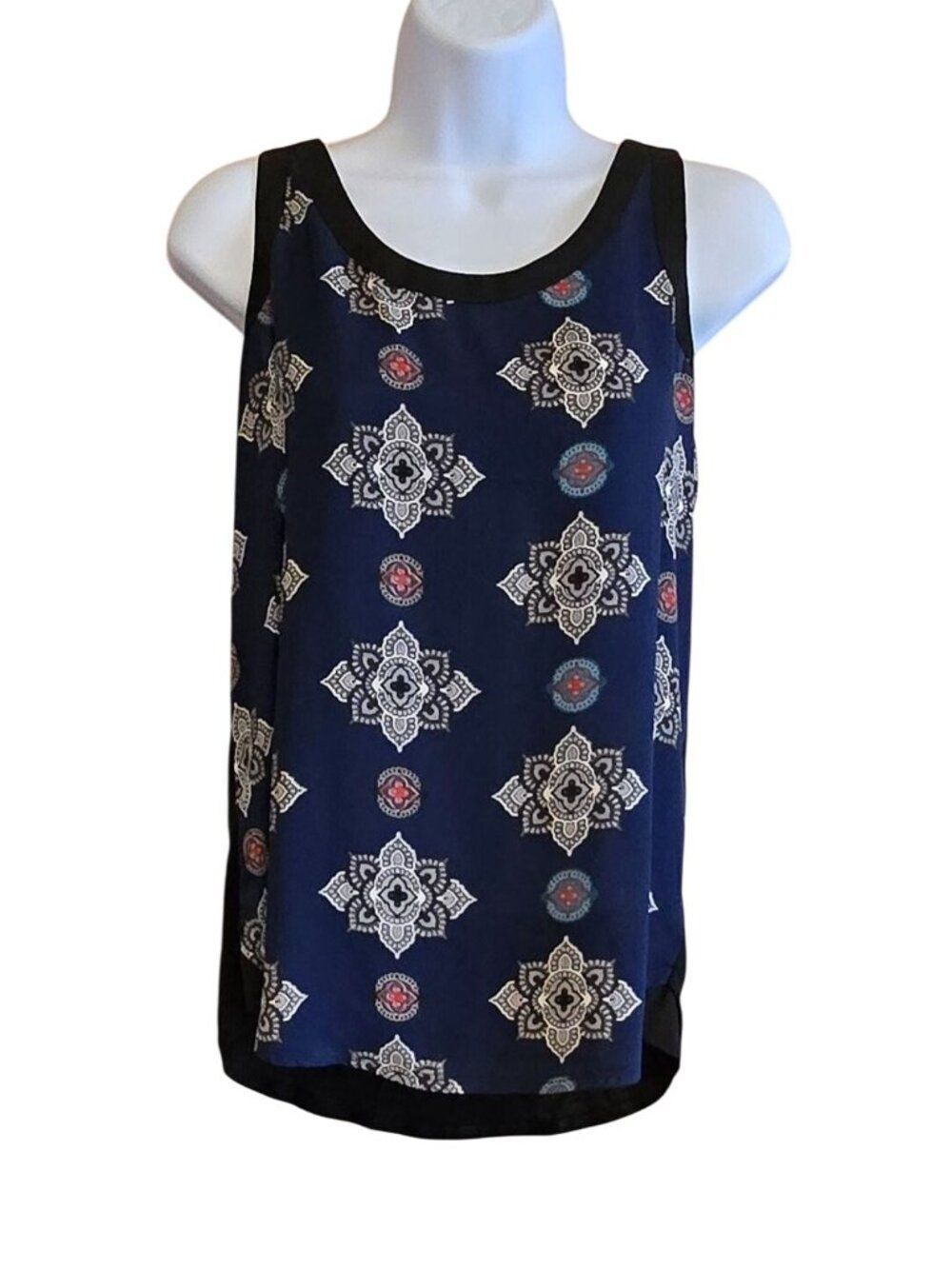 Express Womens Sleeveless Navy Printed Top Small Racerback Style